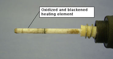 Blackened heating element due to oxidation