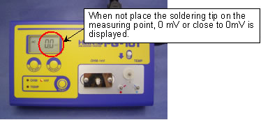 When not place the soldering tip on the measuring point, 0mV or close to 0mV is displayed