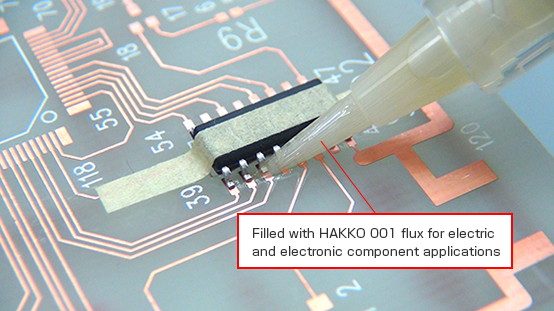 Filled with HAKKO 001 flux for electric and electronic component applications